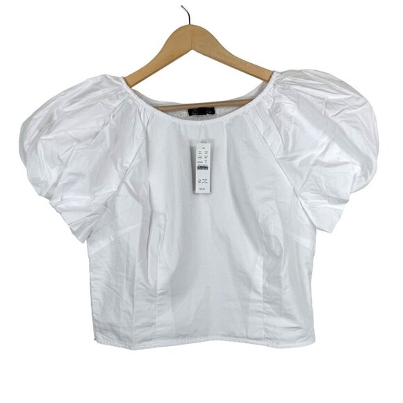 J.Crew Fitted puff-sleeve top white smocked back sz 12 - Picture 2 of 9